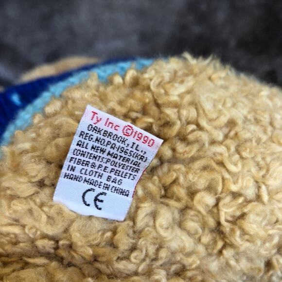 Vintage Ty Classic Bear Plush 1990 Curly Tan Blue Sweater w/ Umbrella Stuffed - Picture 12 of 14